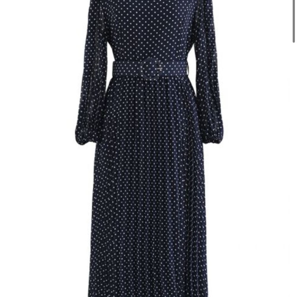 Chicwish Blue and White Bishop Sleeve chiffon Maxi midi dress (NO BELT)
